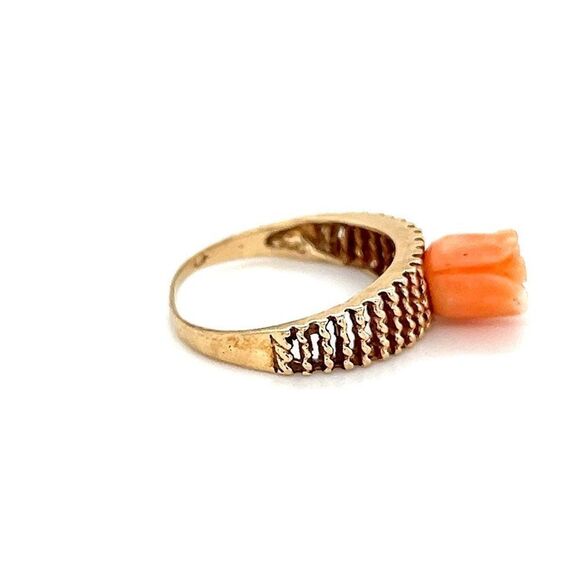 14k Coral Carved Rose Ring - Picture 9 of 10